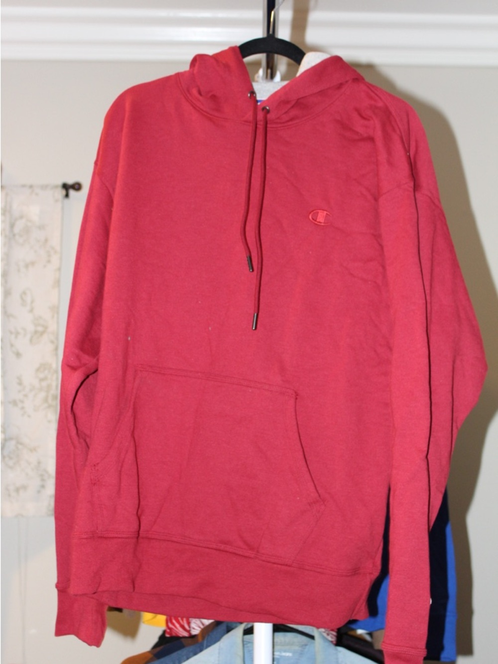 Champion Men's Red Pullover Hoodie with Embroidered Logo